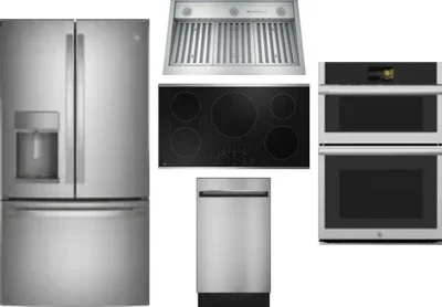 5 Piece Package Includes Refrigerator, Cooktop, Wall Oven, Hood And Dishwasher